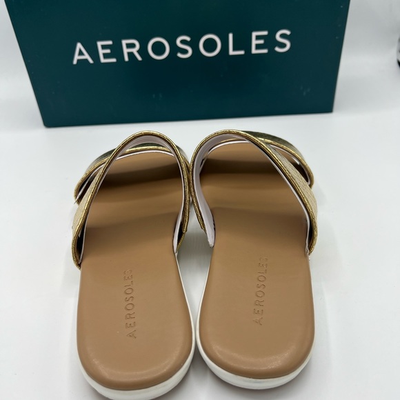 Aerosoles Womens Clovis Gold Metallic Slip On Open Toe Pool Slides Sandals - Picture 3 of 7